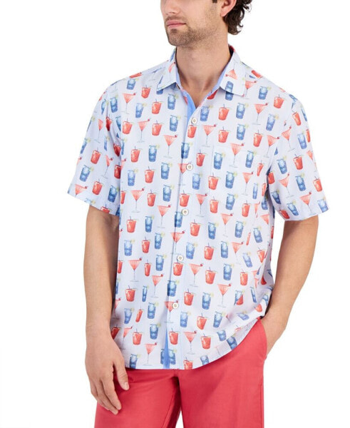 Men's Coconut Point Red White Cheers Printed Button-Down Shirt