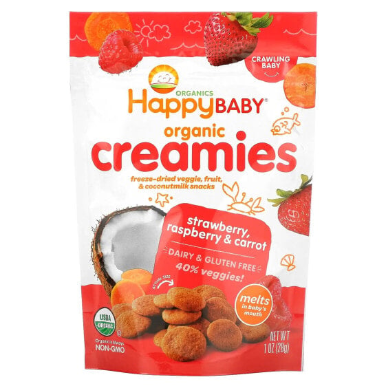 Organic Creamies, Freeze-Dried Veggie, Fruit & Coconut Milk Snacks, Strawberry, Raspberry & Carrot, 1 oz (28 g)