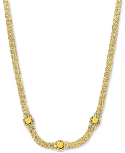 Citrine (5-1/4 ct. t.w.) & White Topaz (7/8 ct. t.w.) Weave Link 18" Collar Necklace set in 14k Gold-Plated Sterling Silver