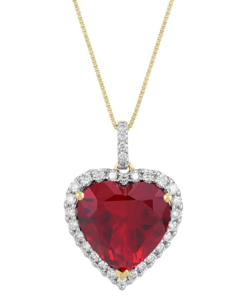 Lab Grown Ruby (9-1/4 ct. t.w.) & Lab Grown Diamond (1/2 ct. t.w.) Heart Halo 18" Pendant Necklace in 14k Gold (Also in Lab Grown Sapphire)