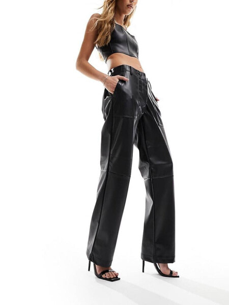 Only faux leather straight leg trousers in black