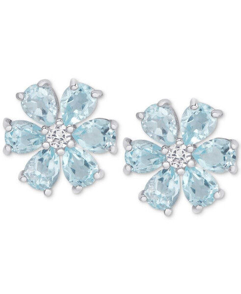 Blue Topaz (2-3/8 ct. t.w.) & White Topaz Accent Flower Stud Earrings in Sterling Silver