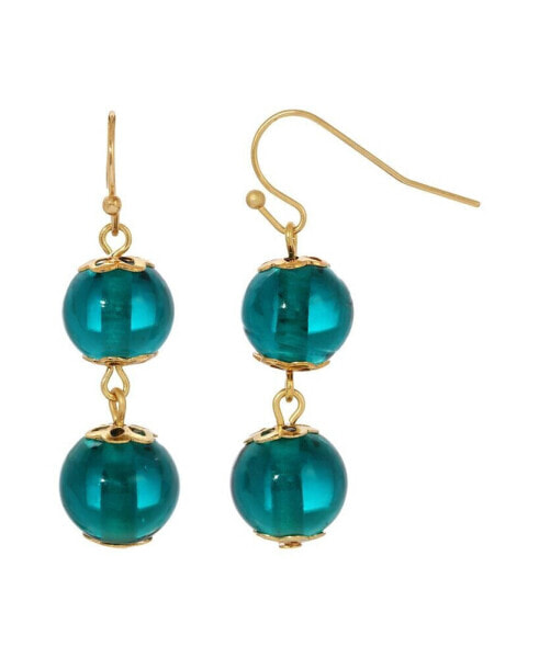 Women's Gold-Tone Round Green Drop Earrings