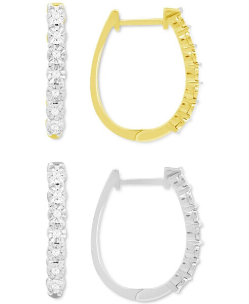 2-Pc. Set Diamond Oval Hoop Earrings (1/6 ct. t.w.) in Sterling Silver & 14k Gold-Plate