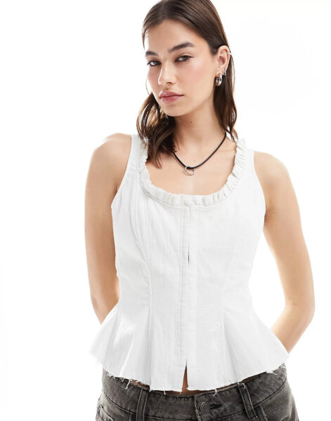 Weekday Elvie frill top with hook and eye front in off-white