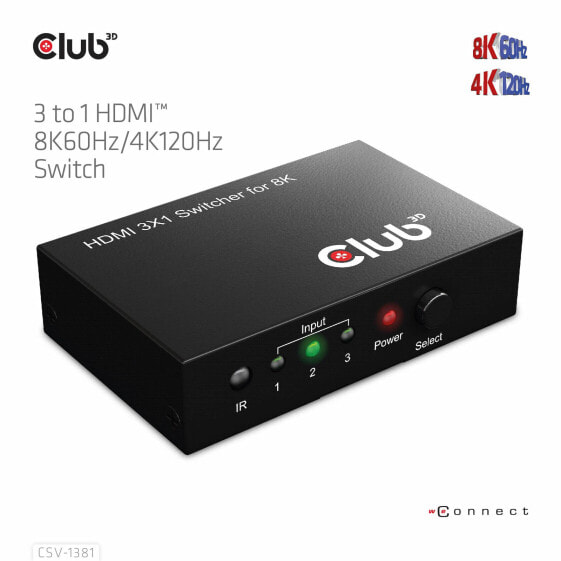 Club 3D 3 to 1 HDMI 8K60Hz Switch - Digital/Display/Video