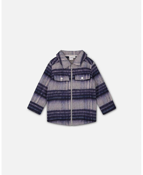 Toddler Boys Overshirt Wool-Effect With Pockets Plaid Blue And Gray - Toddler|Child