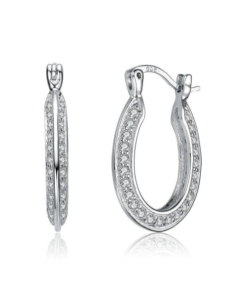 Sterling Silver White Gold Plated Cubic Zirconia Horseshoe Hoops