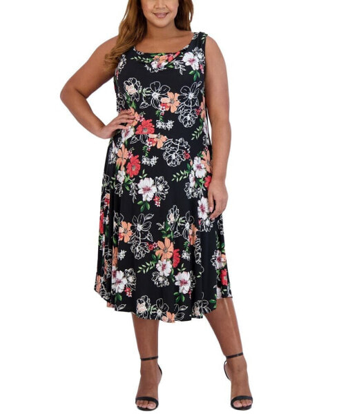 Plus Size Floral-Print Cowlneck Midi Dress