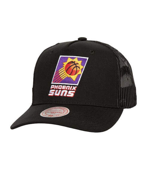 Men's Black Phoenix Suns Monogram All-Over Logo Mesh Trucker Adjustable Hat