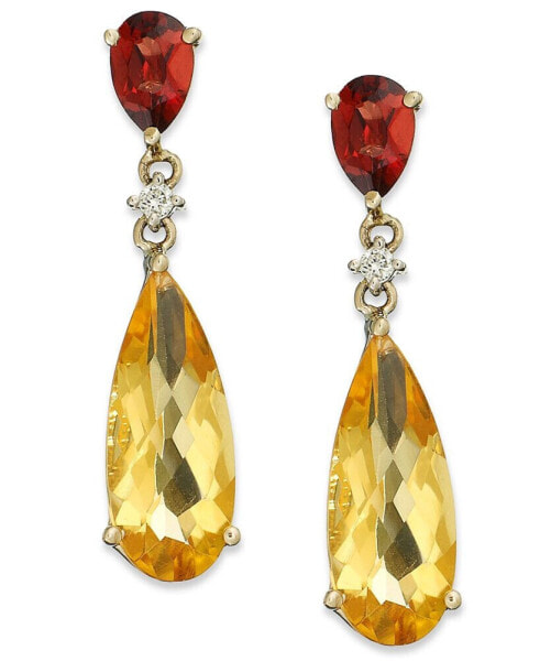 Серьги Macy's 14k Gold Citrine Garnet Diamond Pear