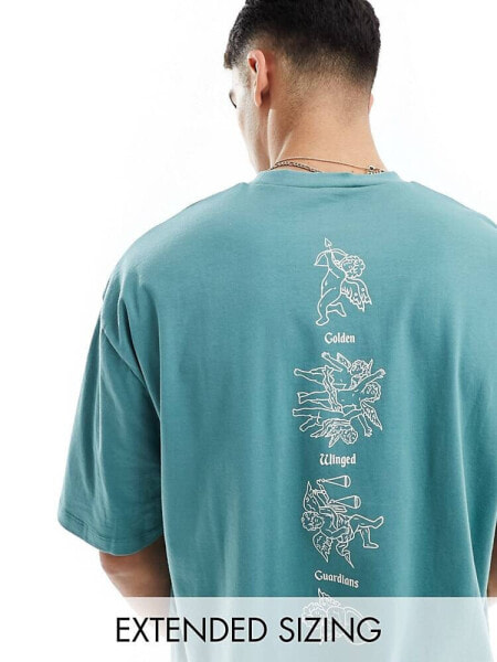 ASOS DESIGN oversized t-shirt in teal with renaissance back print