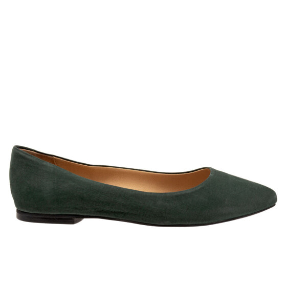 Trotters Estee T1556-309 Womens Green Wide Leather Ballet Flats Shoes