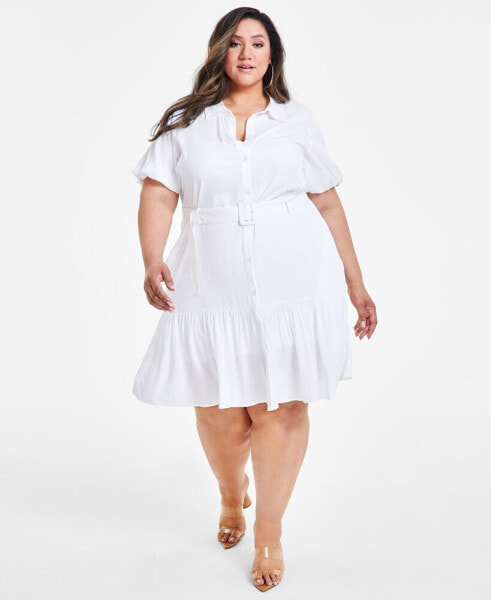 Trendy Plus Size Puff-Sleeve Tiered Mini Dress, Created for Macy's