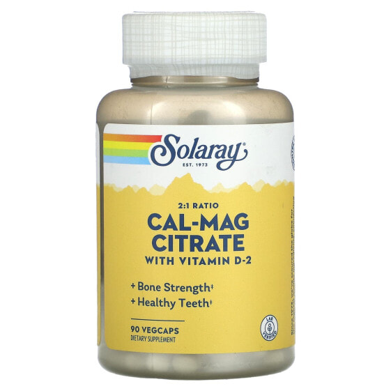 Витамины и минералы SOLARAY Cal-Mag Цитрат с витамином D-2, 2:1 соотношение 180 веггелей