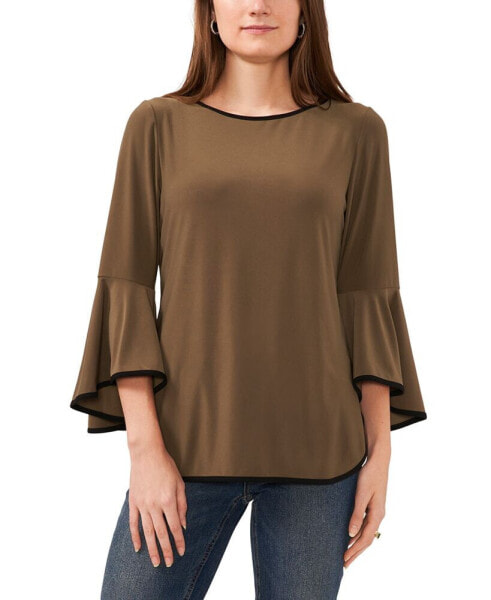 Petite Contrast-Trim Bell-Sleeve Top