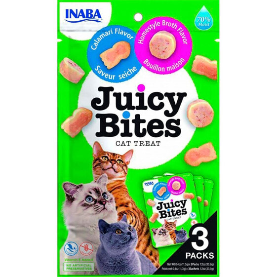 INABA Juicy Bites Homestyle Broth And Calamari 3x11.3g Cat Snack