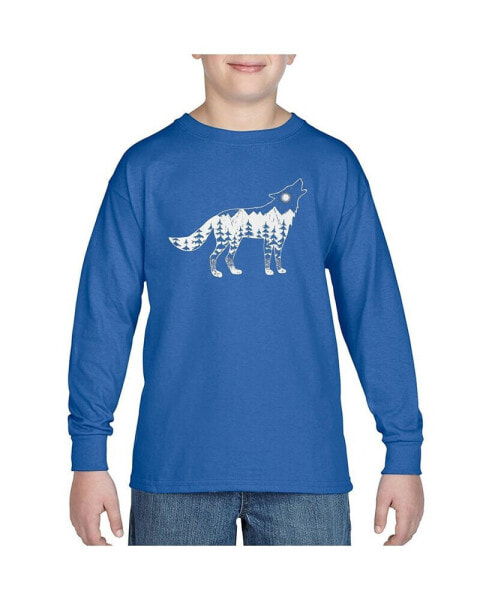 Big Boy's Word Art Long Sleeve T-shirt - Howling Wolf