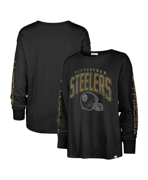 Women's Black Distressed Pittsburgh Steelers Tom Cat Long Sleeve T-shirt