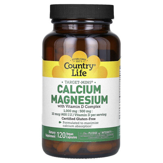 Витамины и минералы Country Life Target-Mins Calcium Magnesium с витамином D, 240 веганских капсул