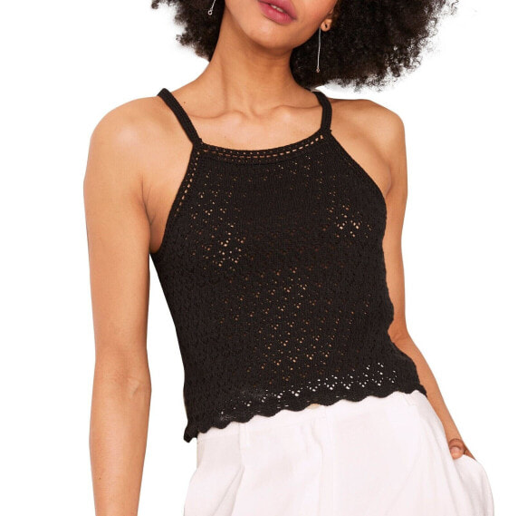 French Connection Cotton Nora Crochet Tank Top Black L