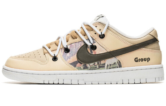 【定制球鞋】 Nike Dunk Low 野鹤制造 解构主题 羊群 解构双鞋带 牛仔贴布 休闲 低帮 板鞋 男款 米棕 / Кроссовки Nike Dunk Low DJ6188-101