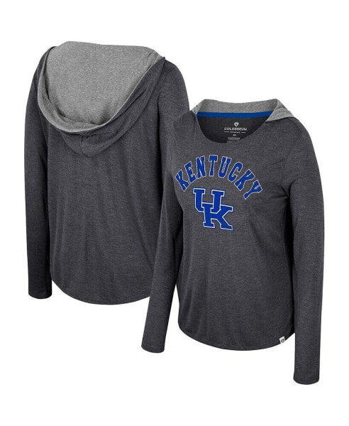 Women's Black Kentucky Wildcats Distressed Heather Long Sleeve Hoodie T-shirt