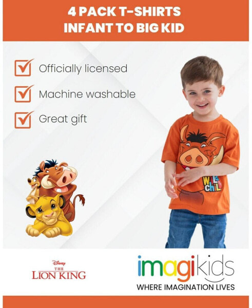 Lion King Simba Pumbaa Nala Boys 4 Pack Graphic T-Shirts Lion King Toddler| Child