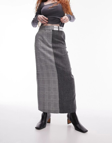 Topshop mix and match check mens waistband midi skirt in multi