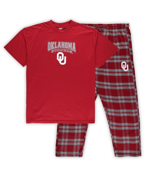 Men's Crimson, Gray Oklahoma Sooners Big and Tall 2-Pack T-shirt and Flannel Pants Set