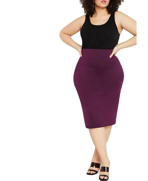 Plus Size Neoprene Pencil Skirt - 28, Potent Purple