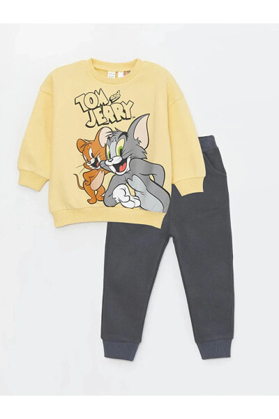 LCW ECO Bisiklet Yaka Tom&Jerry Baskılı Erkek Bebek Sweatshirt ve Eşofman Altı Takım