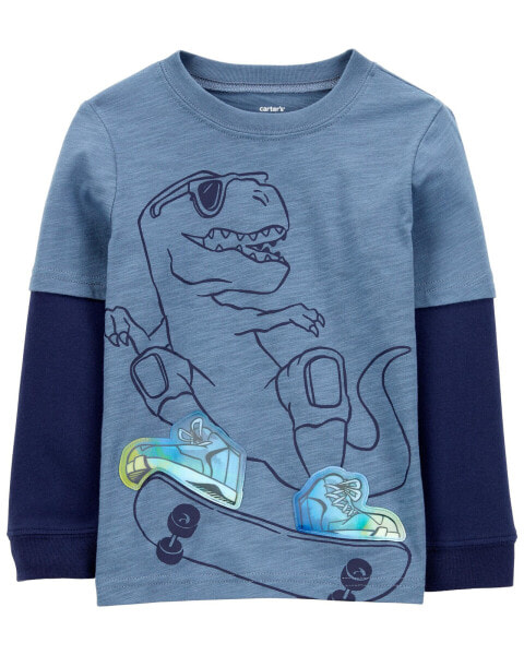 Toddler Dinosaur Cotton Blend Long-Sleeve Tee - Blue 3T