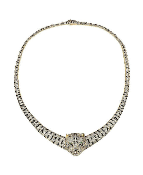 Glamorous 14K Gold Plated Necklace with Cubic Zirconia Leopard Design