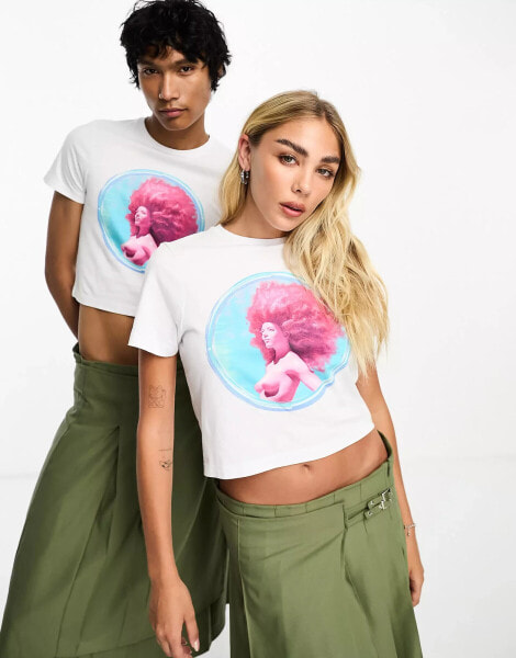 COLLUSION Unisex license DOJA CAT t-shirt in white