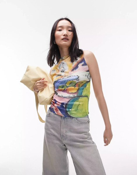 Topshop still life painted tank in ecru