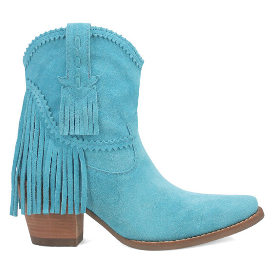 Dingo Fandango Fringe Snip Toe Cowboy Booties Womens Blue Casual Boots DI187-400