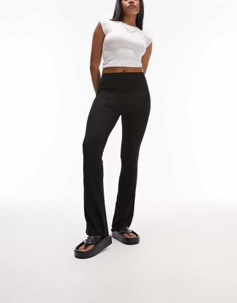 Topshop Hourglass skinny rib flared trouser in black