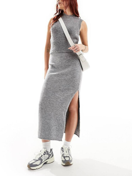 ASOS DESIGN knitted midi skirt in grey