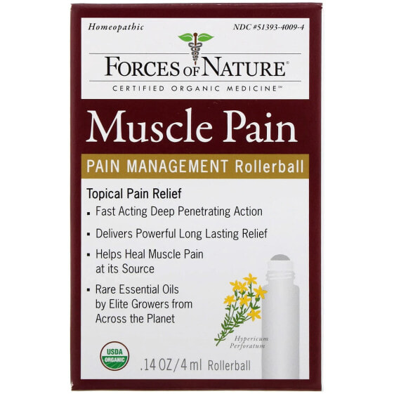 Мазь от боли в мышцах и суставах, Forces Of Nature, Органическая растительная медицина, Muscle Pain Roll-On 4 мл.