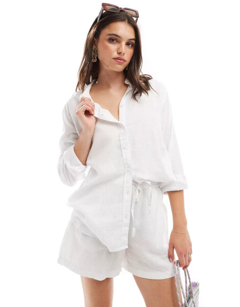 Vero Moda linen oversized shirt co-ord in white