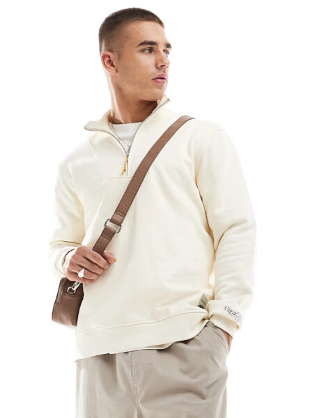 ONLY & SONS high neck 1/4 zip sweater in cream