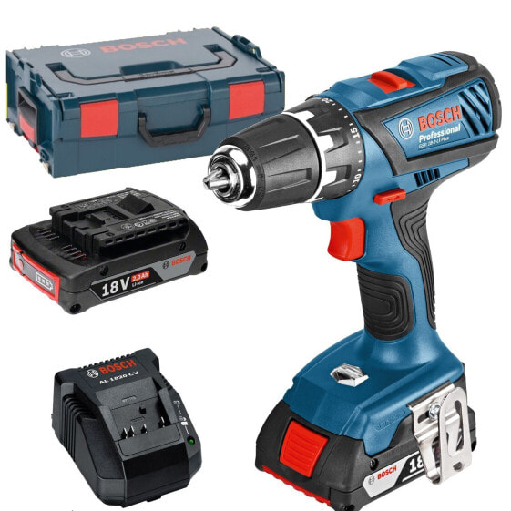 Bosch Akku-Bohrschrauber GSR 18-2-LI Plus mit 2x 2,0 Ah Akkus + Lader + L-BOXX