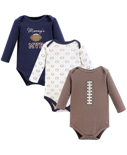 Baby Boys Cotton Long-Sleeve Bodysuits, Football Mvp, 3-Pack