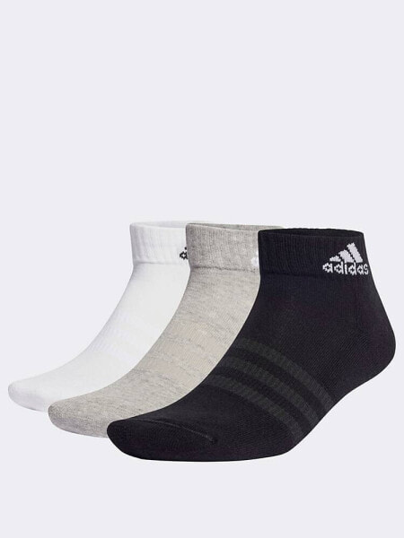 adidas cushioned sportswear 6 pack ankle socks in grey, black & white