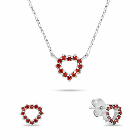 Delicate silver jewelry set Hearts with zircons SET266WR (necklace, earrings)