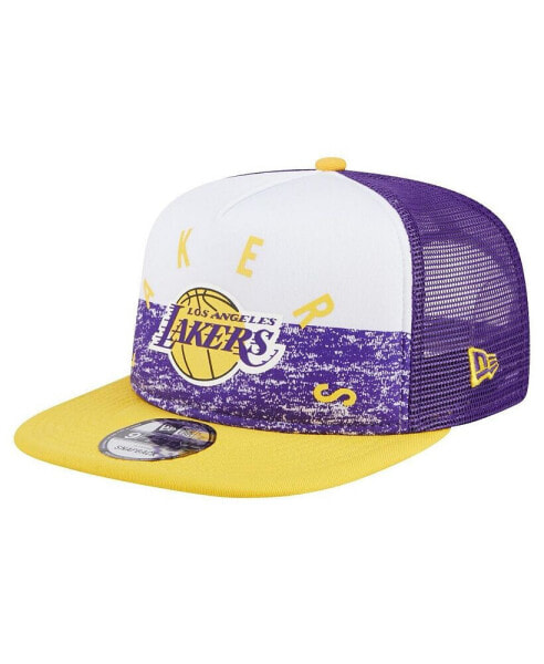 Men's Purple Los Angeles Lakers Arch A-Frame Trucker 9FIFTY Snapback Hat