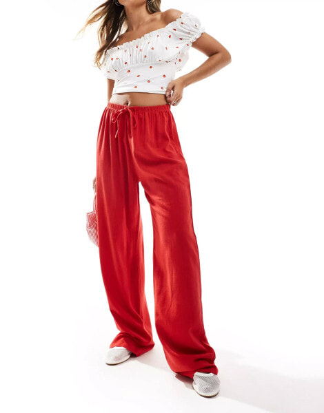 COLLUSION linen trouser in red