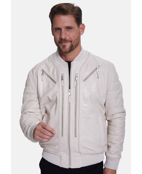 Men's Fashion Leather Jacket, Beige