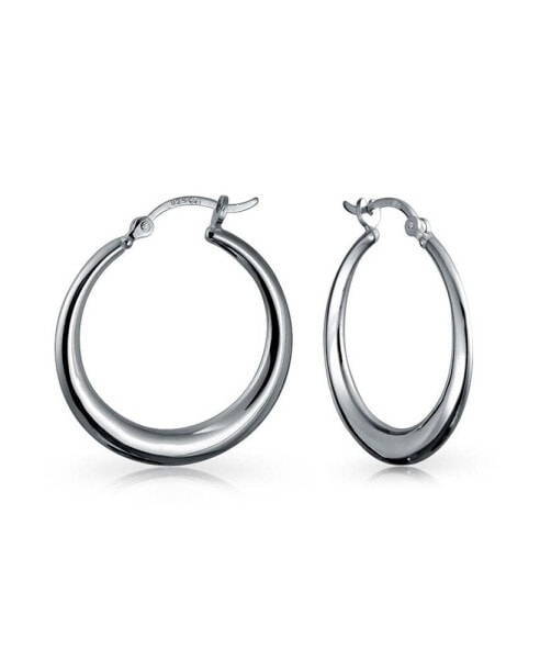 Simple Plain Circle Crescent Tapered Tube Hollow Puff Tube Round Hoop Earrings For Women Sterling Silver Hinged Notched Post 1.75 Inch Diameter